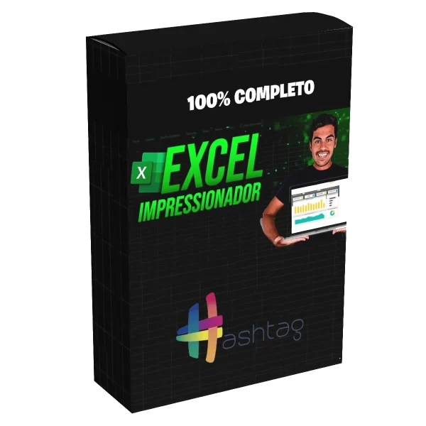 Imagem representando o curso Excel Impressionador e VBA – Hashtag Treinamentos, focado em automação, produtividade e análise de dados no Excel.