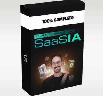 Imagem ilustrando a Formação NoCode SaaS IA, com elementos visuais sobre startups, inteligência artificial e ferramentas NoCode acessíveis para criação de softwares sem programação.