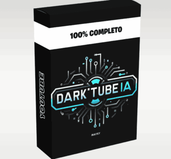 Imagem ilustrando o projeto Darktube IA de Mayk, com foco na criação de canais automatizados no YouTube usando inteligência artificial, geração de conteúdo anônimo e estratégias para monetização em larga escala.