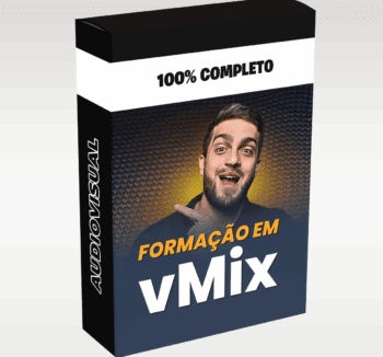 Imagem ilustrando o curso vMix Academy com Lucas Marchiote, com foco em produção audiovisual, transmissões profissionais ao vivo e domínio da ferramenta vMix.