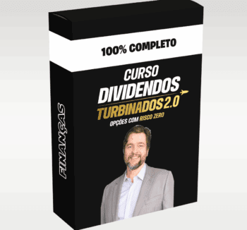 Imagem ilustrativa do curso Dividendos Turbinados – Vicente Guimarães, com gráfico de crescimento de dividendos e ícones de investimento, representando a estratégia de geração de renda passiva com ações.